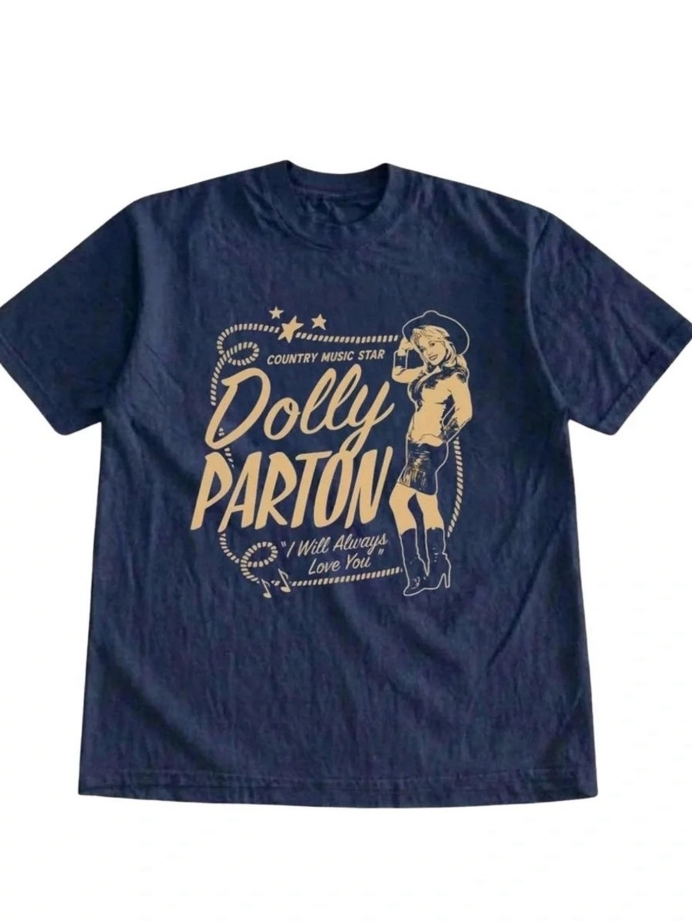 Navy Dolly Parton Graphic Tee with Beige Print